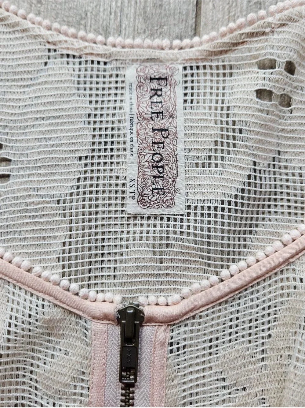 Free People Cream Lace Mini Dress with Pink Trim